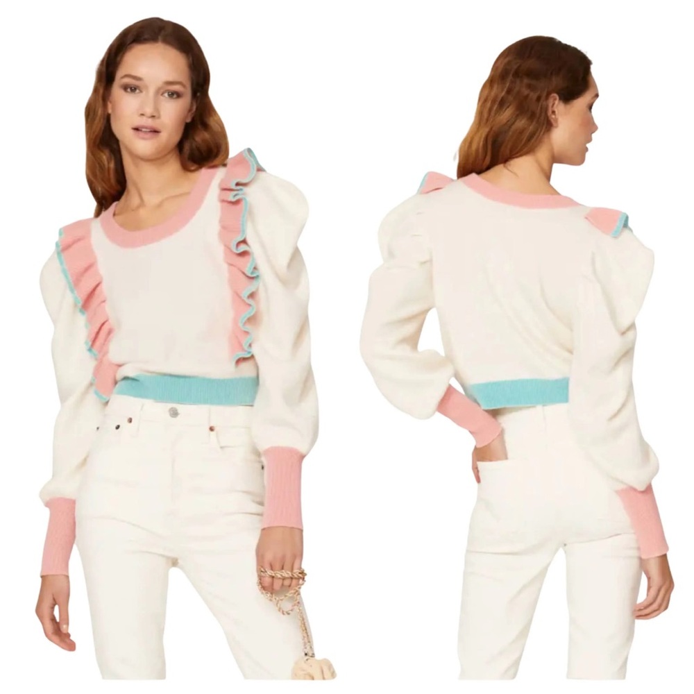 LoveShackFancy Greece Cashmere Blend Pullover Sweater in Azalea Garden